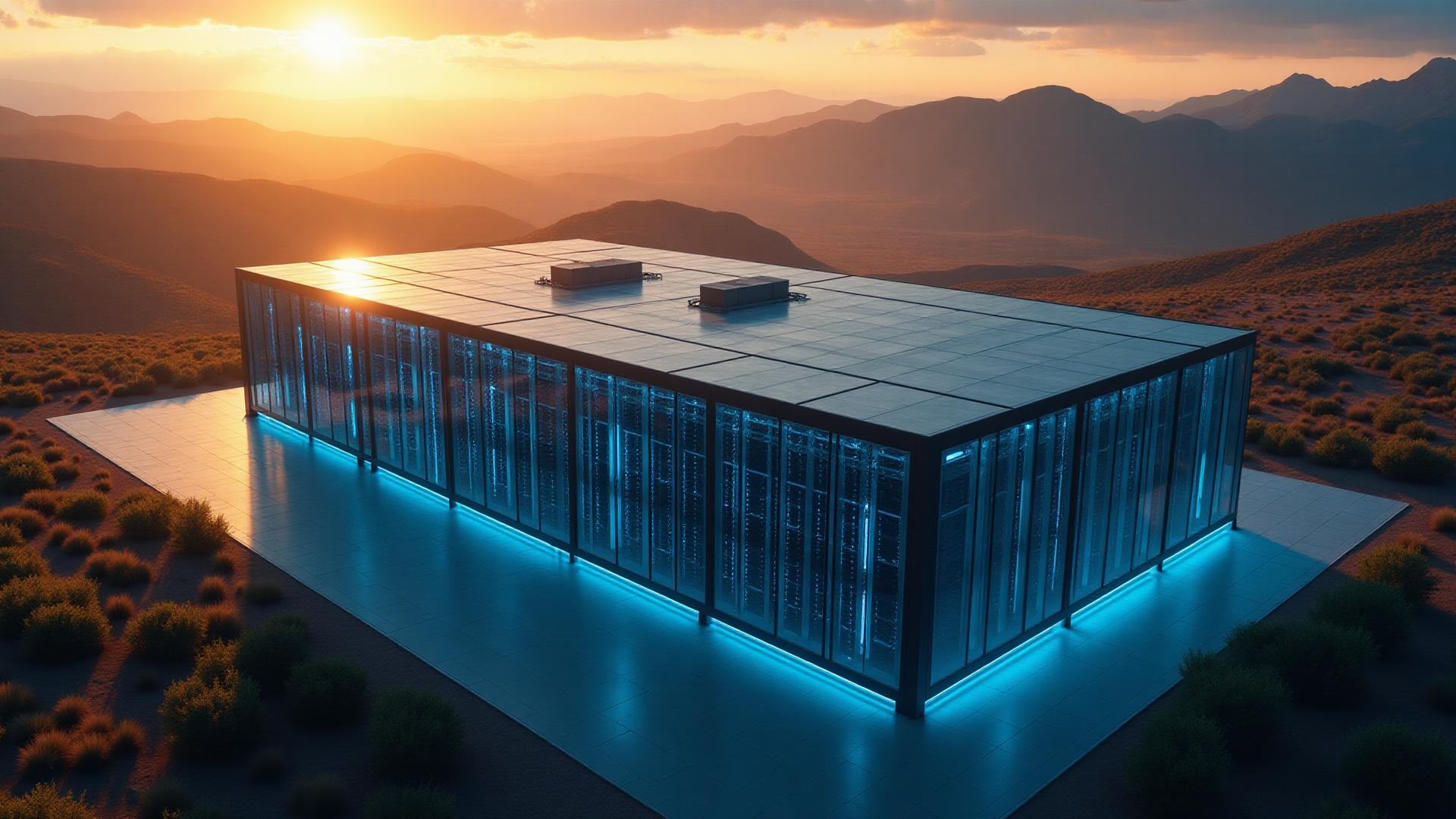 Modern AI data center on rural American land