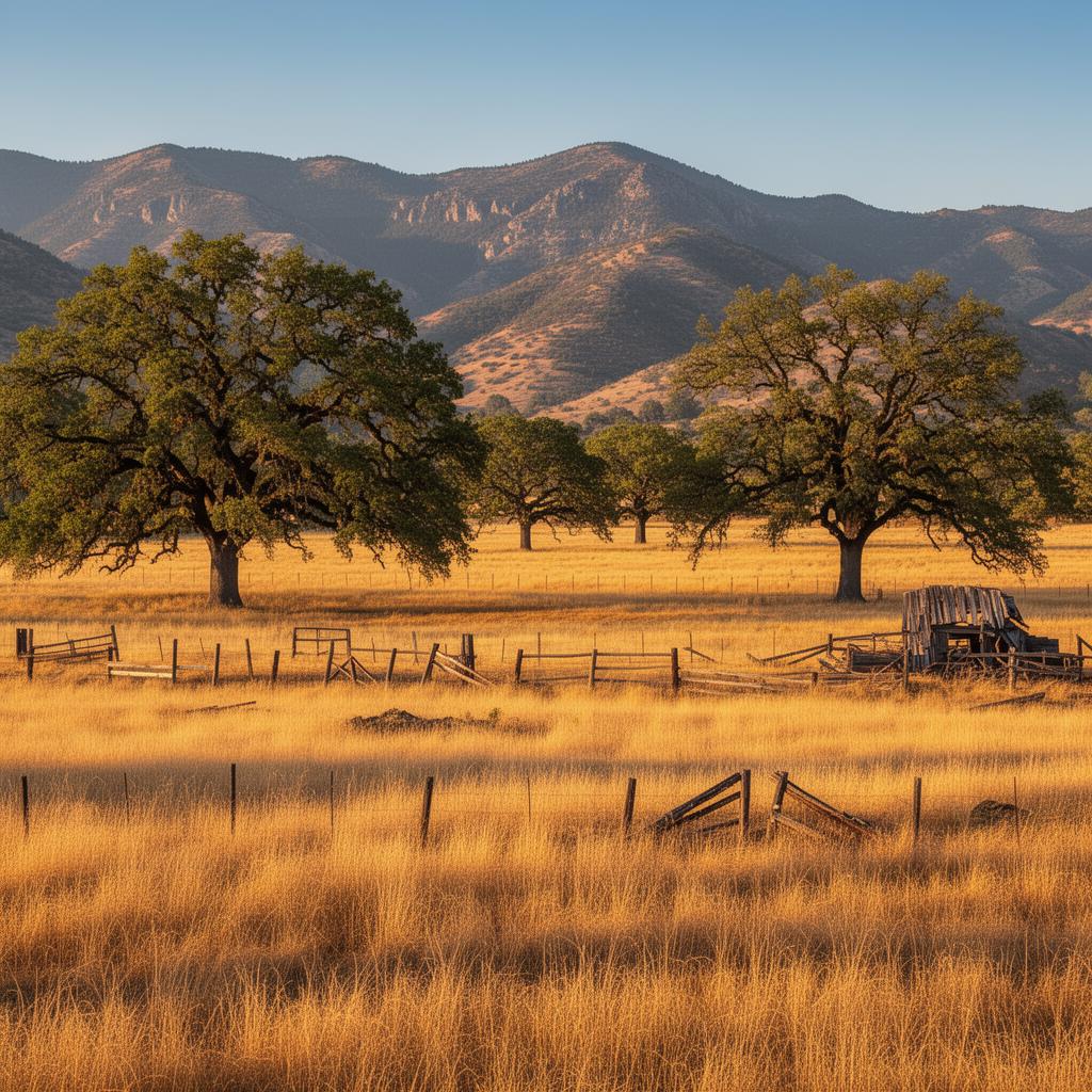 Amador County ranch land with oak trees and golden grass