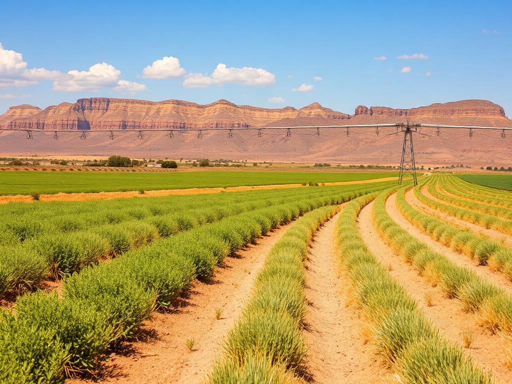 Arizona farmland with center pivot irrigation and alfalfa crops