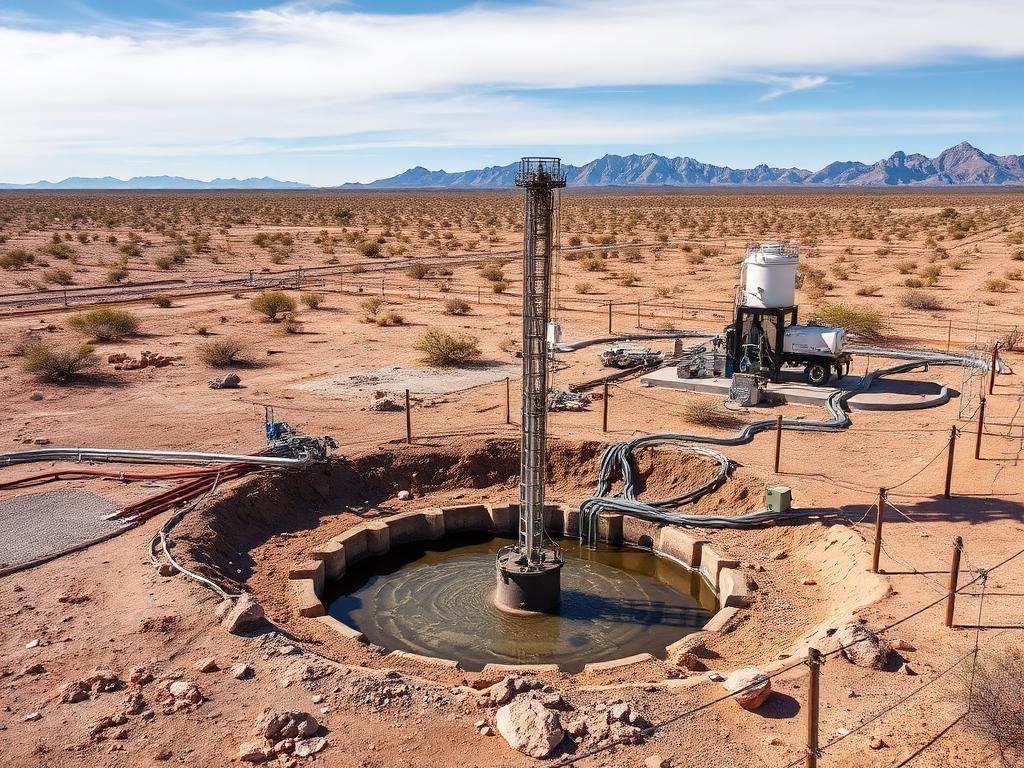 Industrial groundwater well with pumping equipment on Arizona farmland