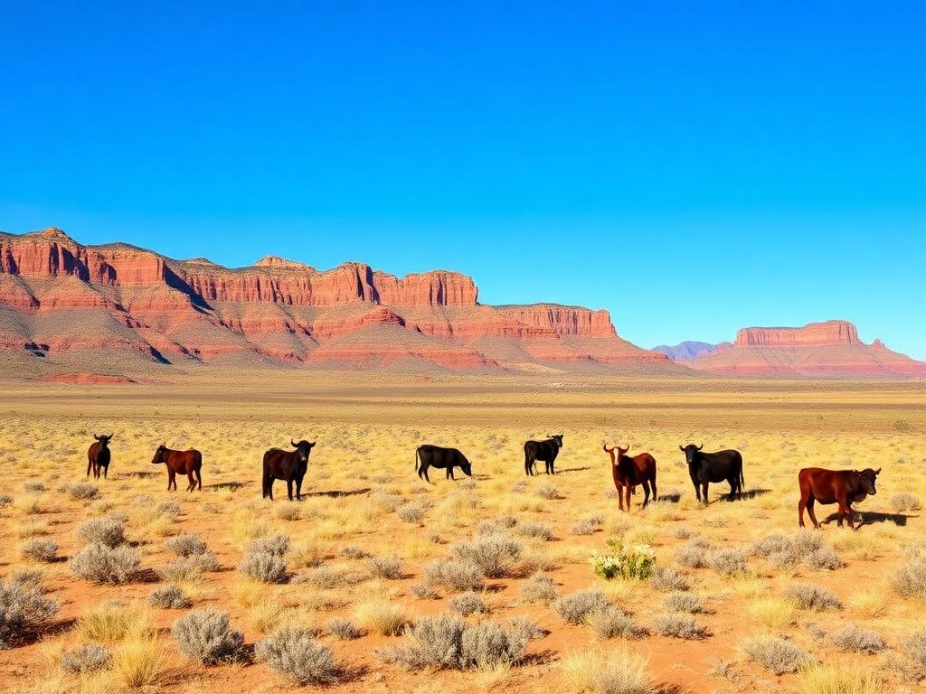 Arizona ranch with cattle grazing on desert grassland