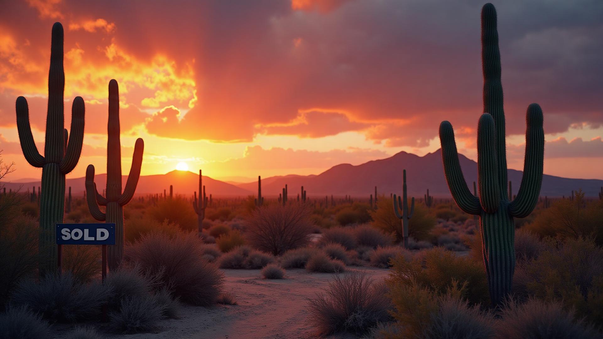 Arizona desert landscape with sold sign - selling land by owner FSBO