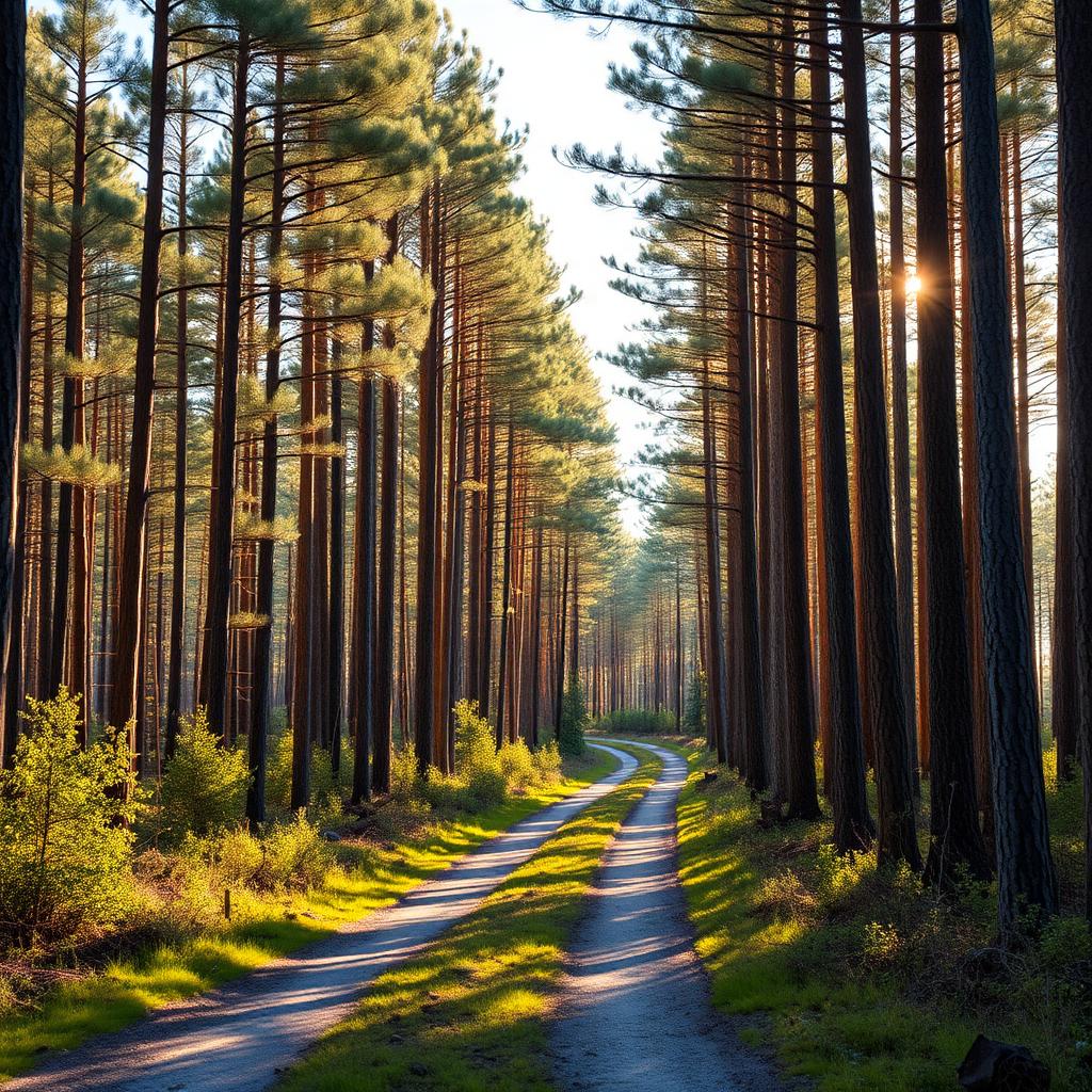 Arkansas managed pine timberland plantation with logging road