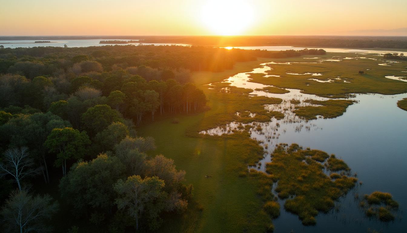 Aerial view of Beaufort County South Carolina lowcountry marshland and tidal creeks