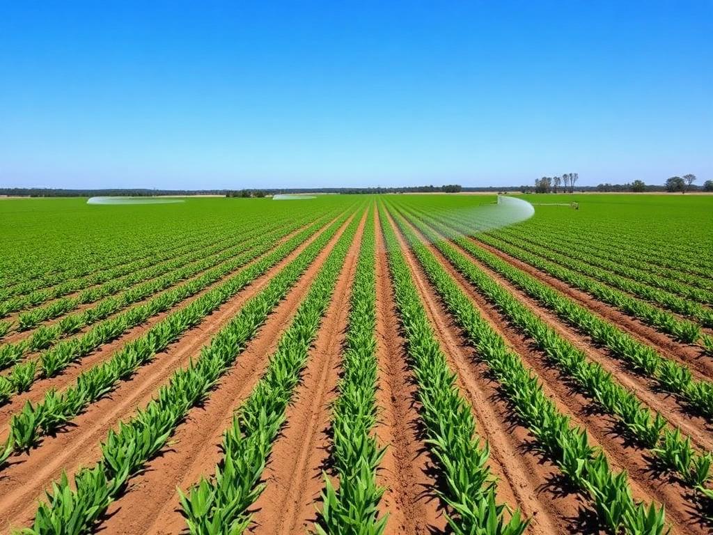 South Carolina cropland with irrigation system showing organized rows