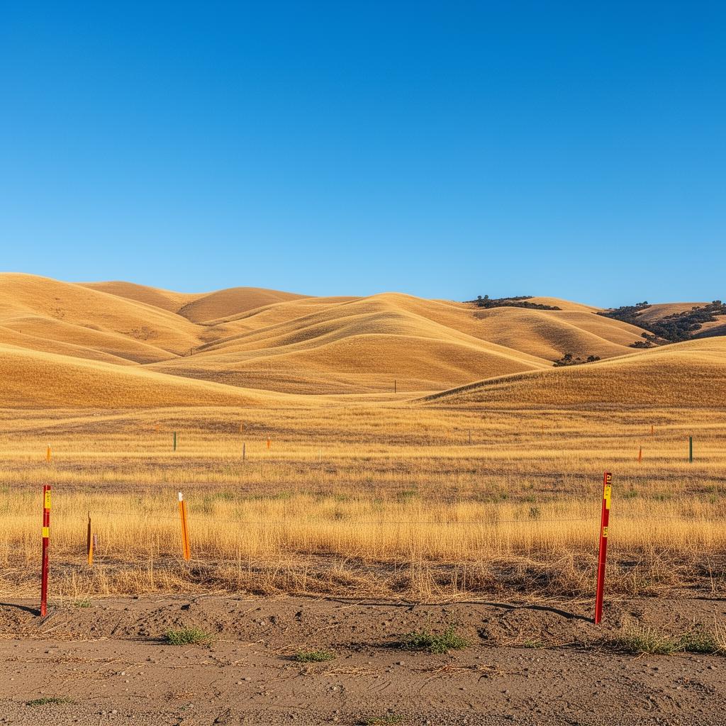 California land with clear property markers and visible boundaries ready for sale