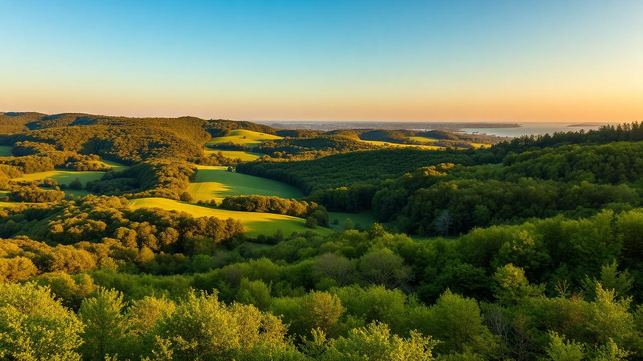 Rolling hills and forest in Charles County, Maryland