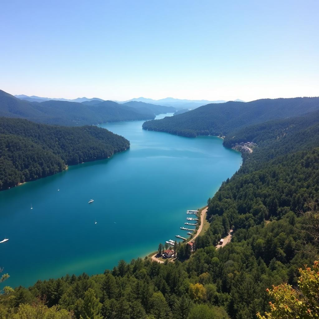Norris Lake surrounded by forested hills in Claiborne County