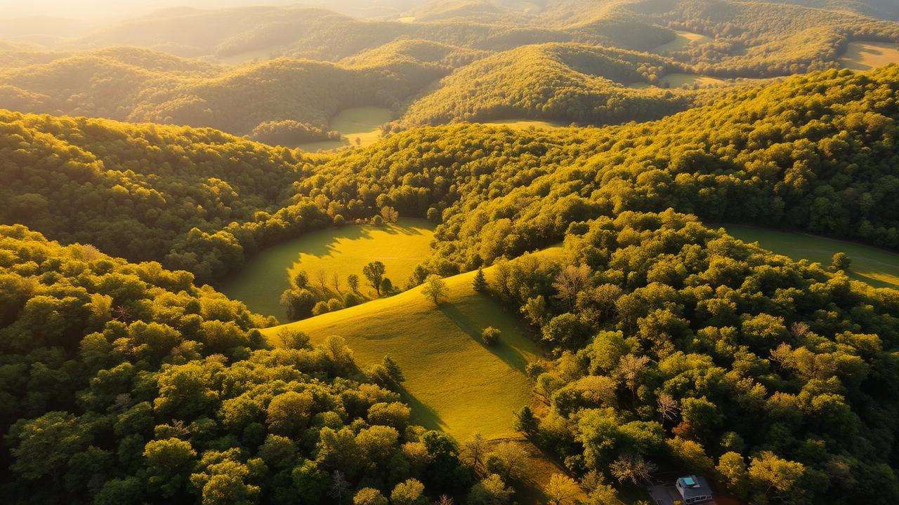 Rolling Appalachian foothills in Cleburne County Alabama