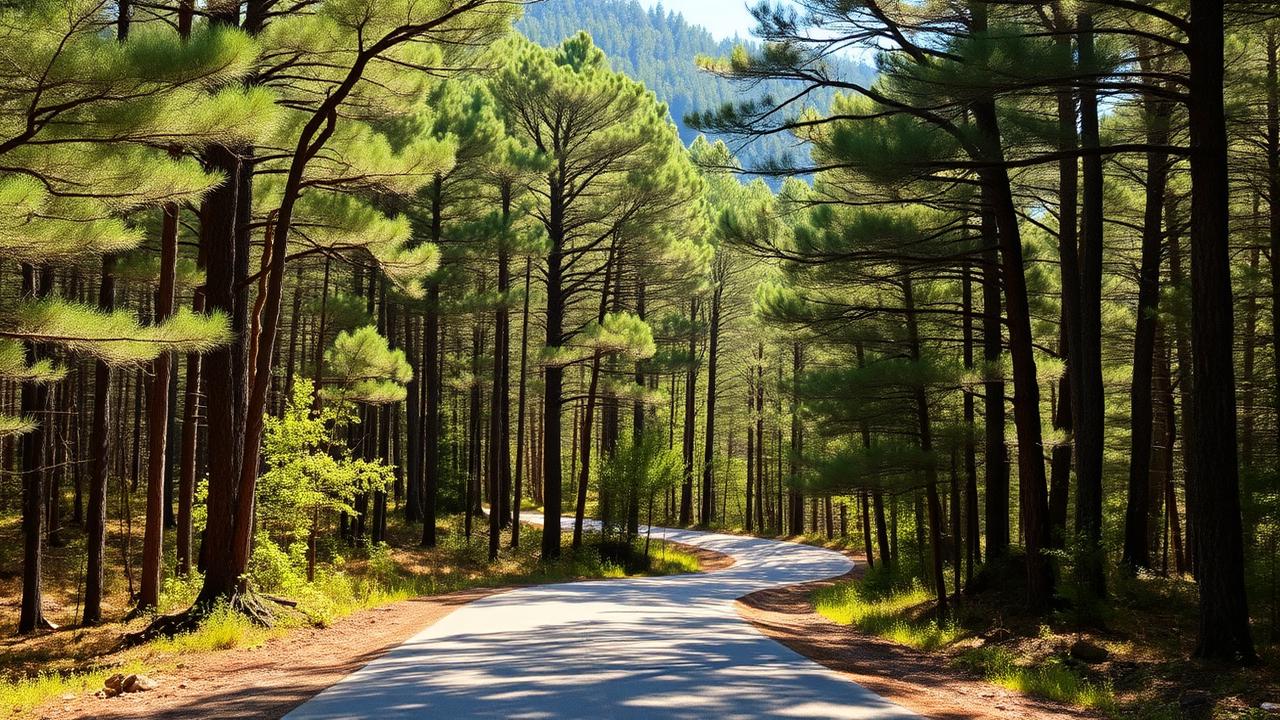 Pine-lined country road through Cleburne County Alabama