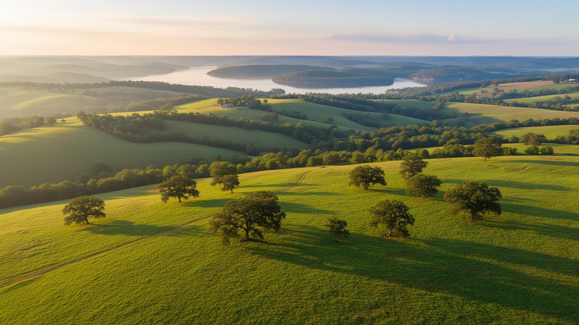 Beautiful rolling hills and Tims Ford Lake in Coffee County, Tennessee