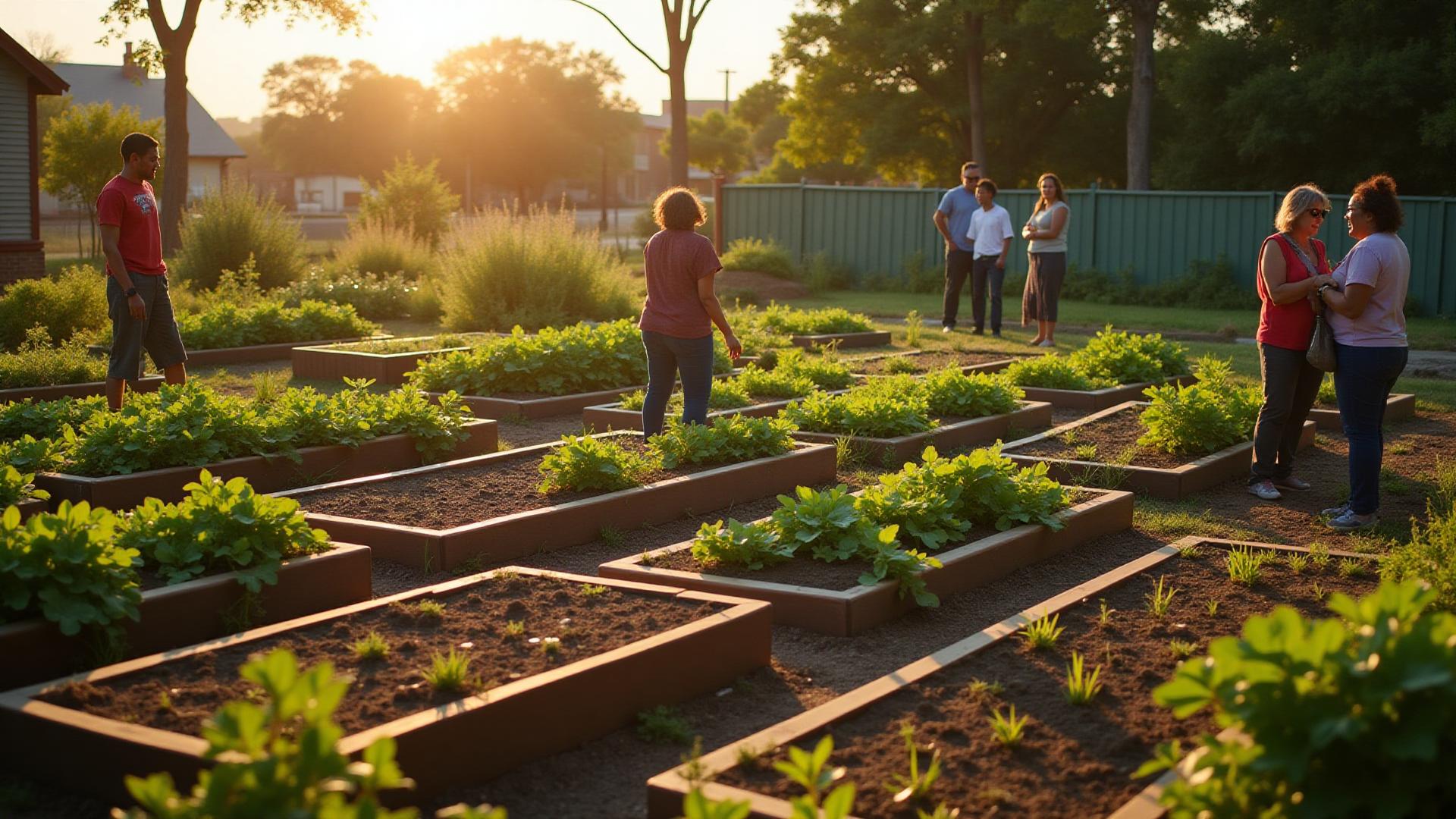 Thriving community garden with raised beds on former vacant lot