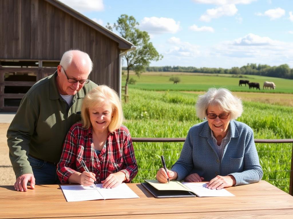 Family signing conservation easement for land protection