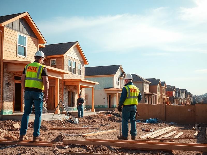 Construction workers building homes in America