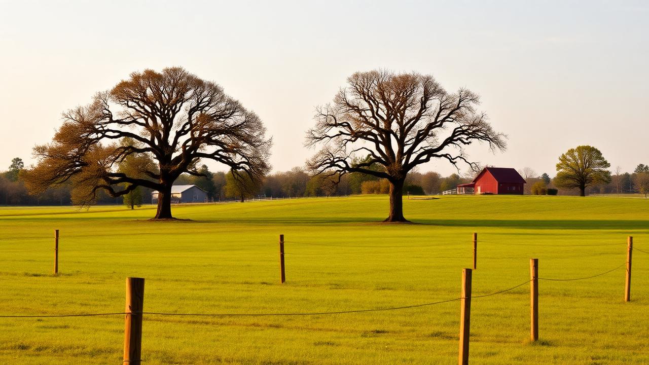 Open farmland and pastures in Coosa County Alabama