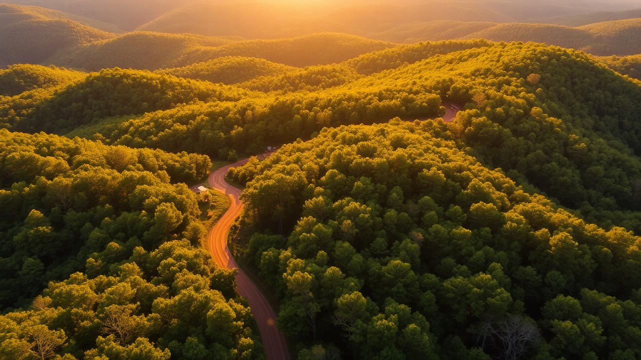 Rolling forested hills in Coosa County Alabama