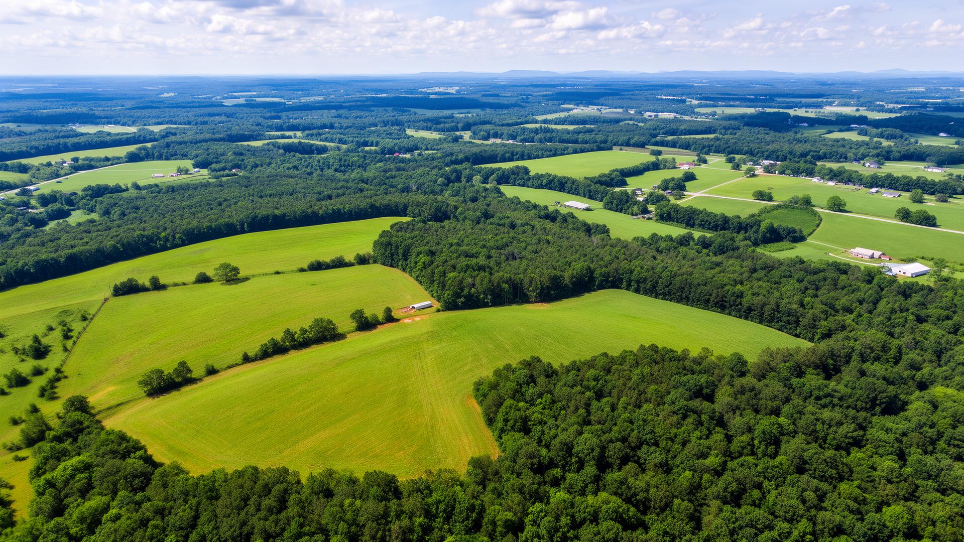 Davidson County North Carolina Piedmont farmland aerial view