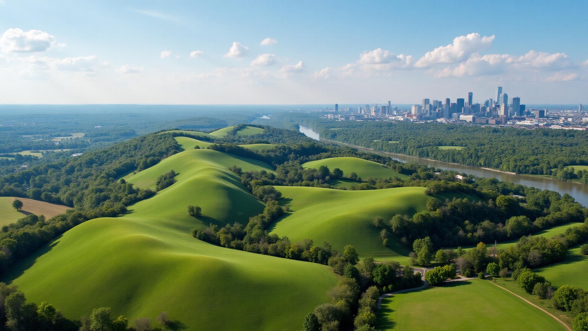 Rolling hills and Nashville skyline in Davidson County, Tennessee