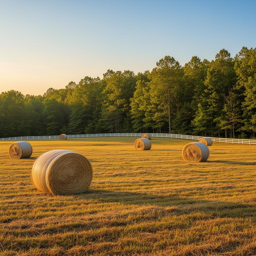 Hay field with round bales in Dickson County, Tennessee