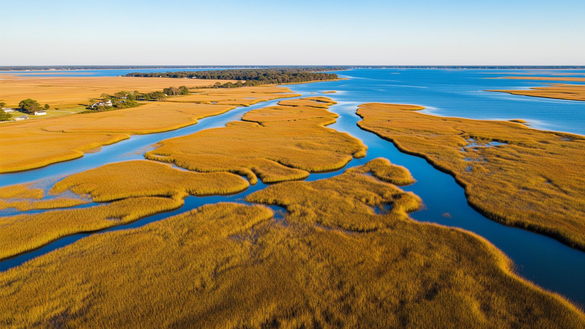 Aerial view of Dorchester County Maryland Chesapeake Bay marshlands