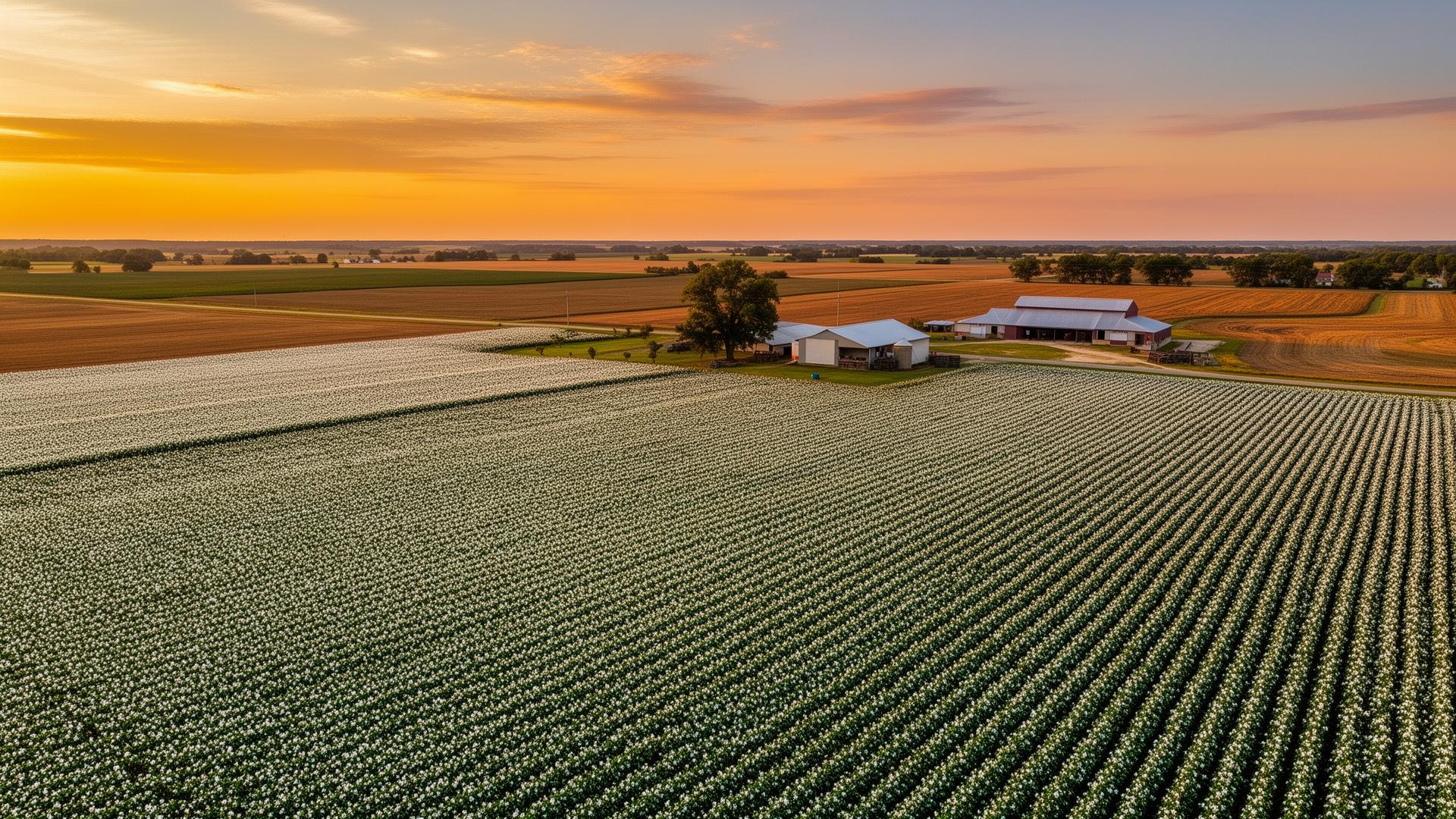 Farmland at sunset in Dyer County, Tennessee