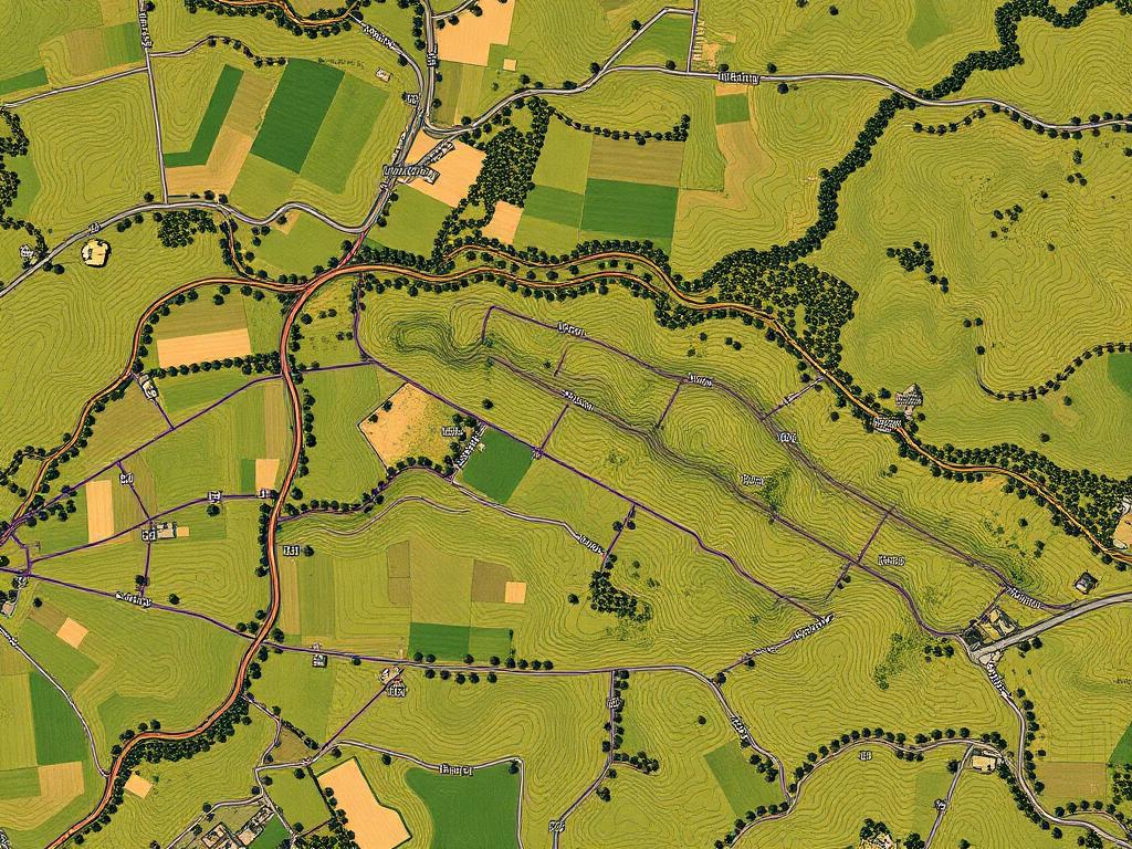 Aerial view showing property boundaries and easement lines marked on land