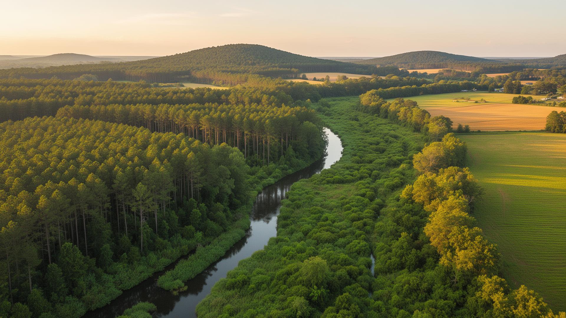 Scenic Escambia County Alabama landscape with pine forests and the Conecuh River
