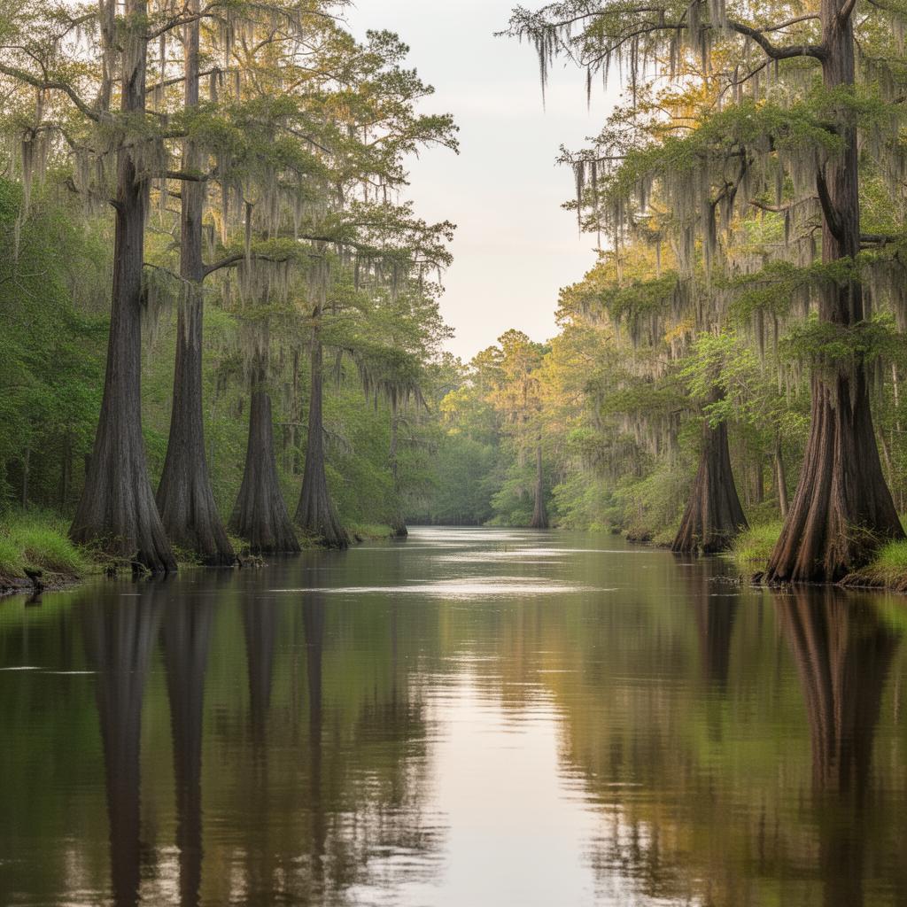 Scenic Conecuh River in Escambia County Alabama with cypress trees