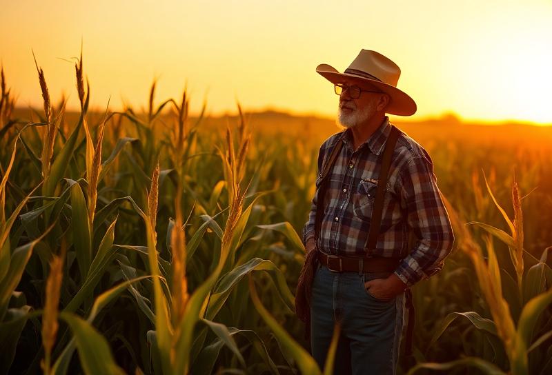 American farmer surveying agricultural land