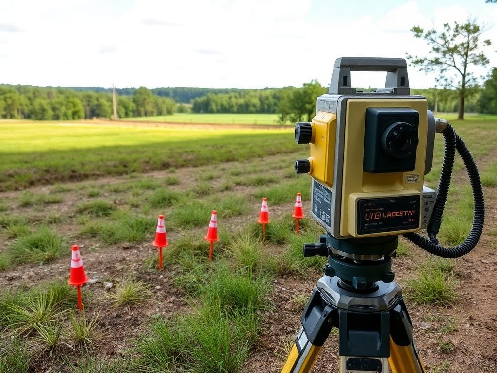 Professional land surveying equipment on Georgia property