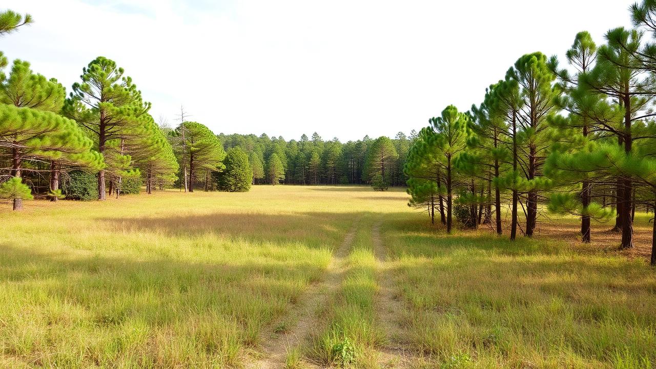 Pine forest edges and open meadow in Gregg County