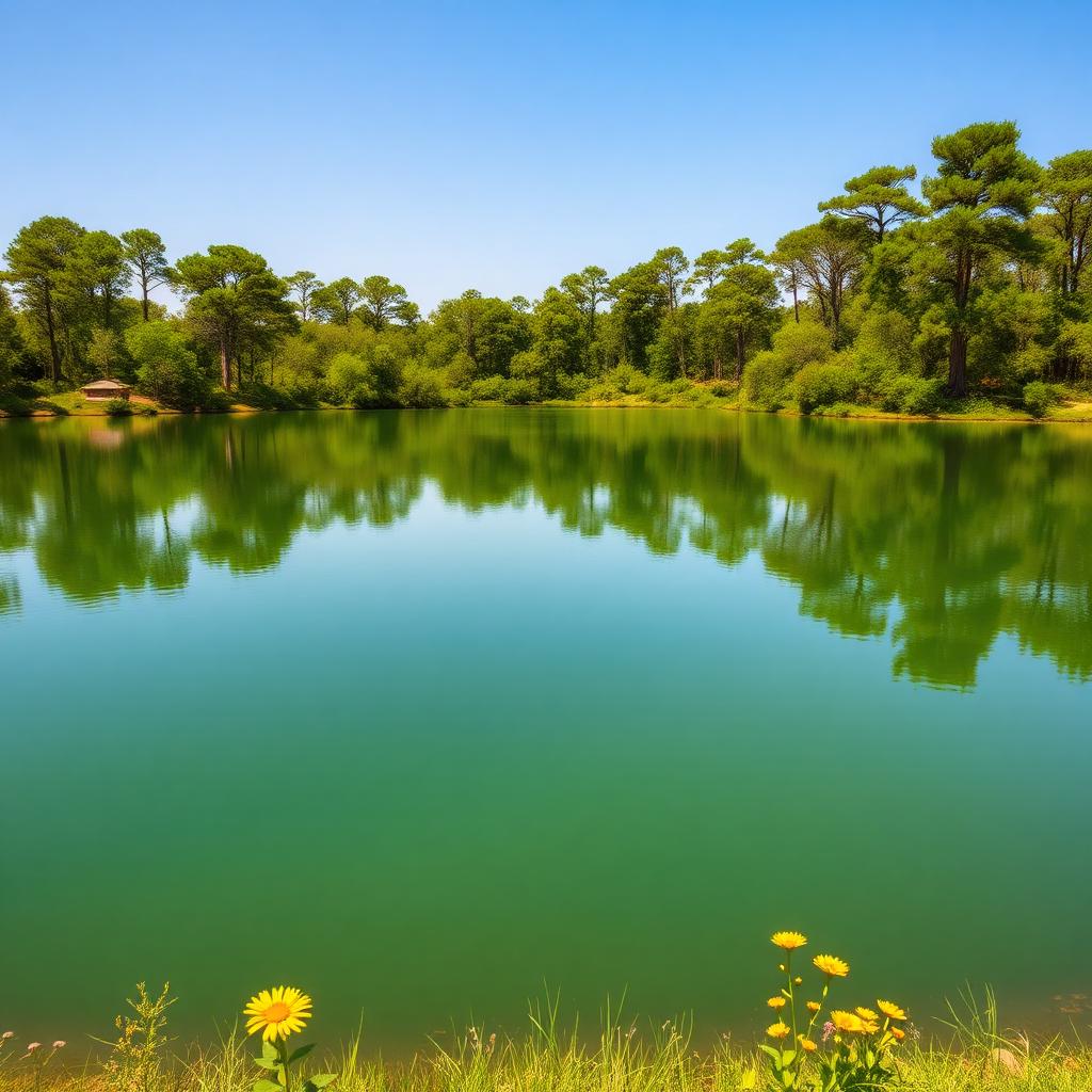 Scenic Gibbons Creek Reservoir in Grimes County with pine trees