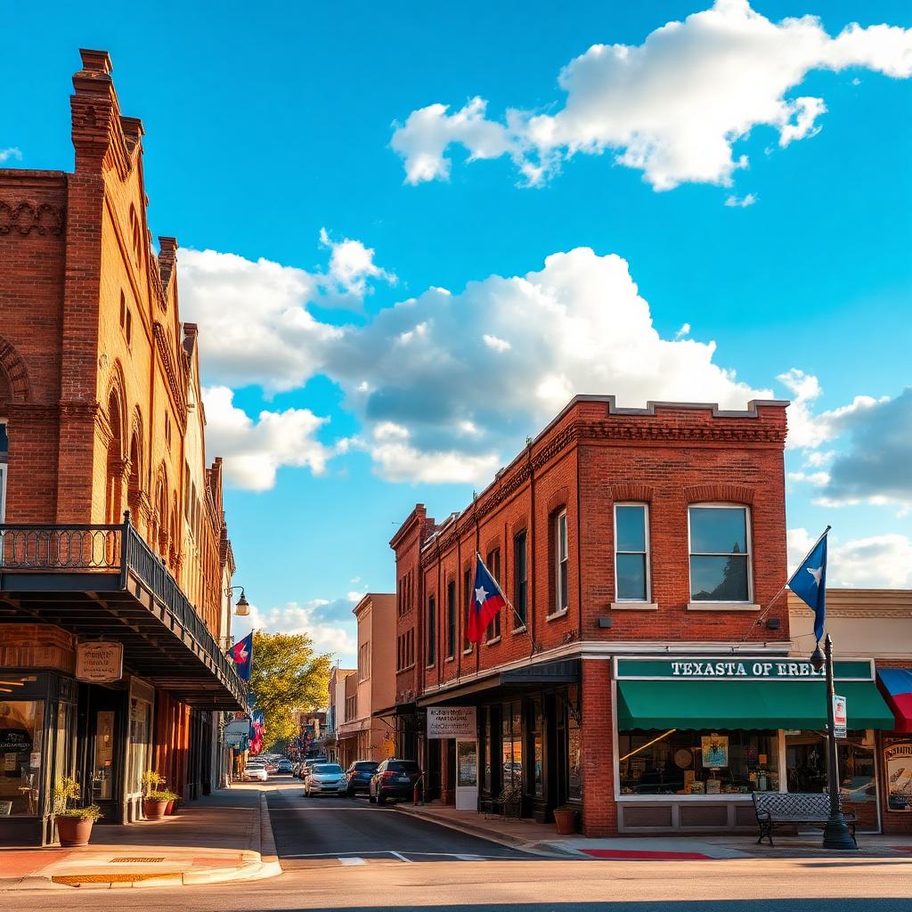 Historic downtown Navasota, Texas with charming brick buildings