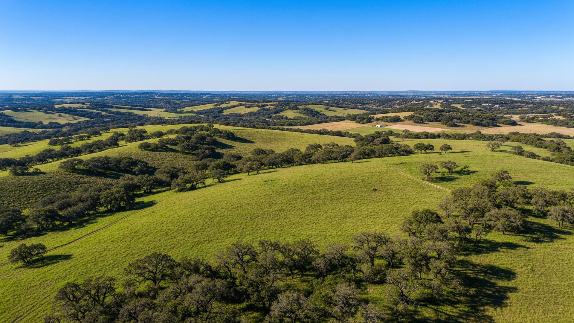 Guadalupe County Texas Hill Country rolling hills with oak trees