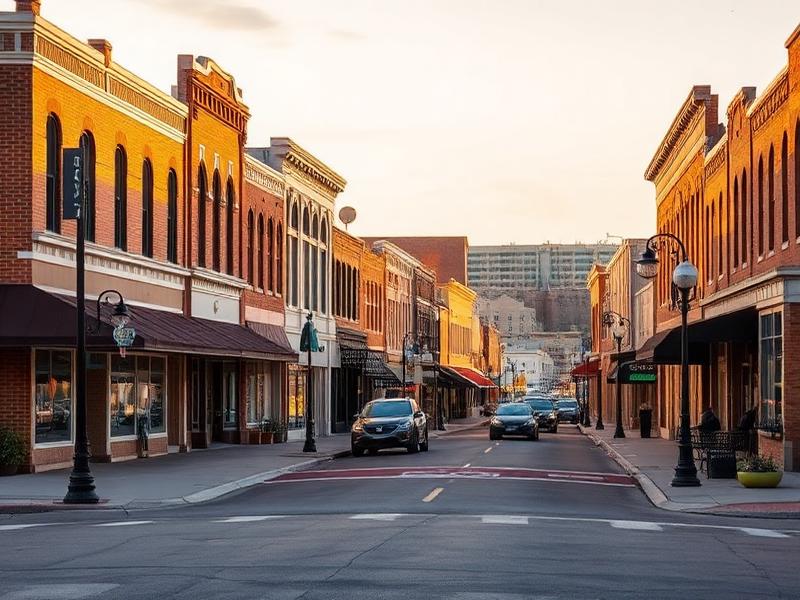 Historic downtown Plainview, Texas with charming brick buildings