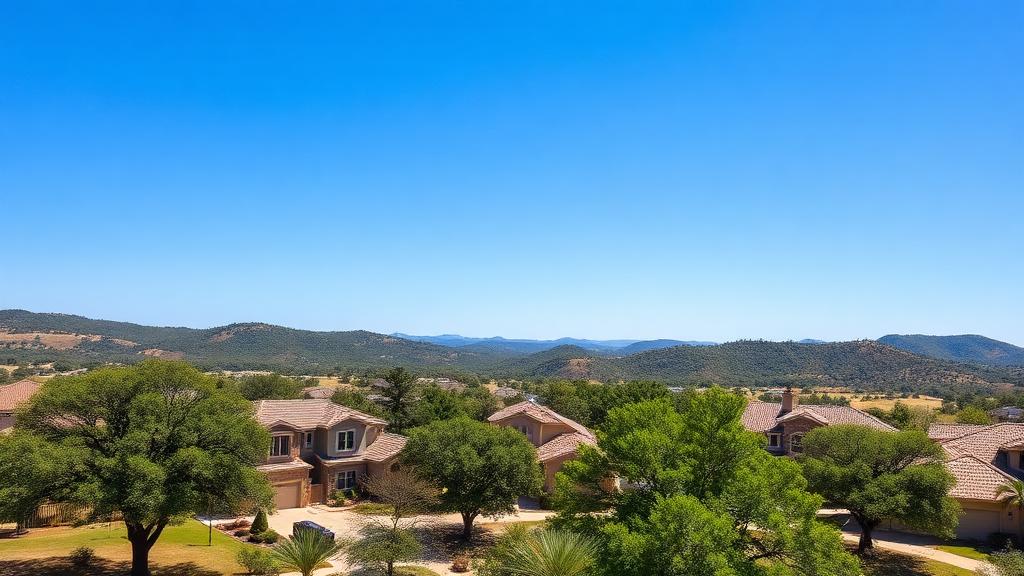 Beautiful Helotes Texas Hill Country neighborhood with homes
