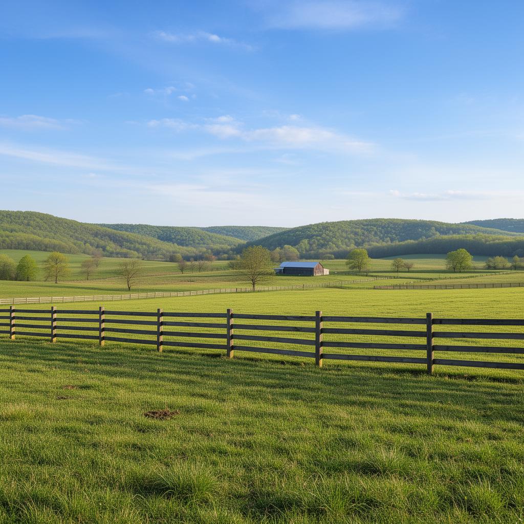 Rolling farmland for sale in Hopkins County Kentucky with wooden fence