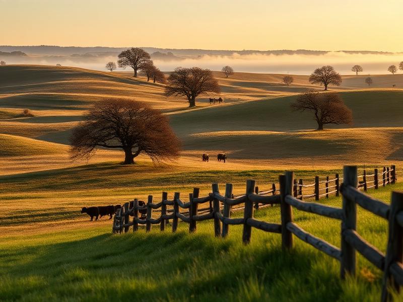 Oklahoma pastoral landscape with rolling hills and cattle