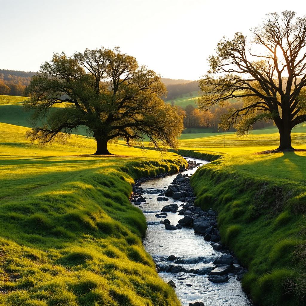 Kentucky bourbon country landscape with limestone creek and green pastures