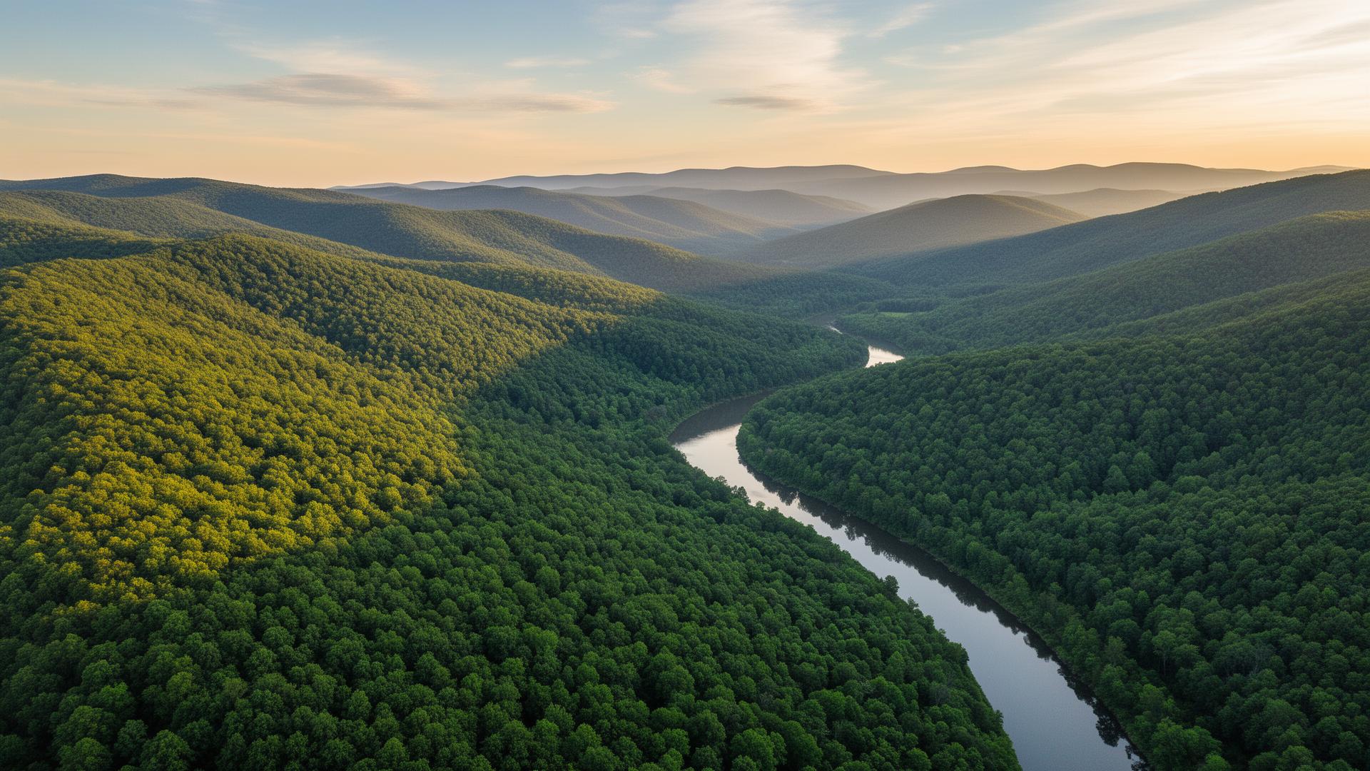 Scenic Appalachian foothills and Cumberland River in Laurel County, Kentucky
