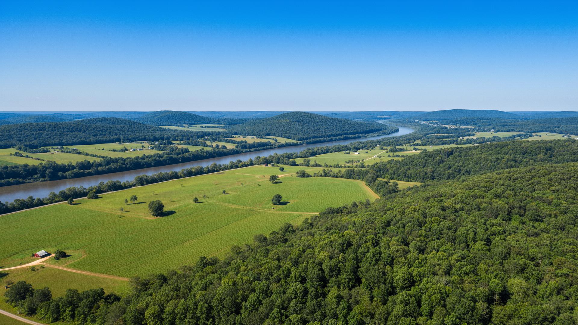 Lawrence County Alabama Tennessee River valley aerial view