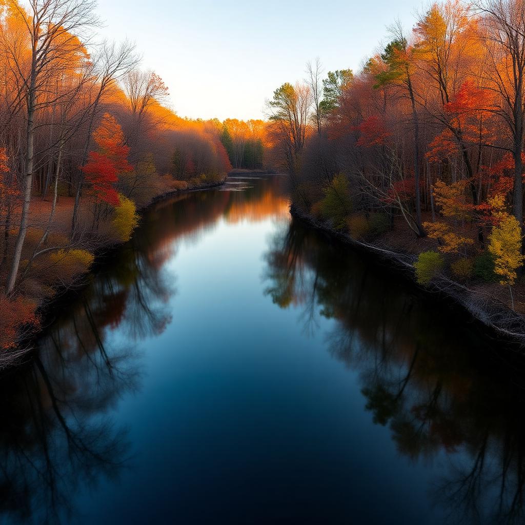 Deep River flowing through Lee County North Carolina with autumn foliage
