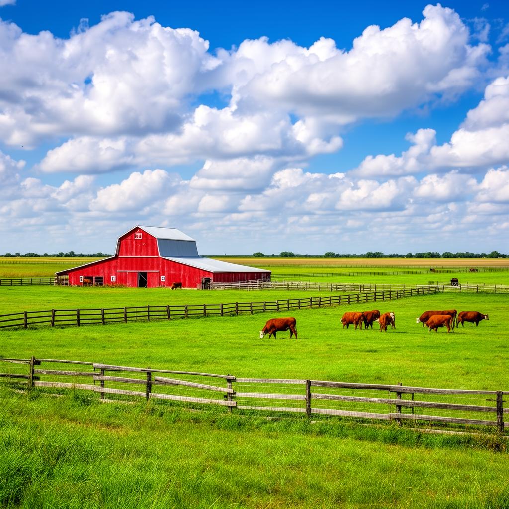 Red barn and cattle ranch in Lincoln County, Oklahoma