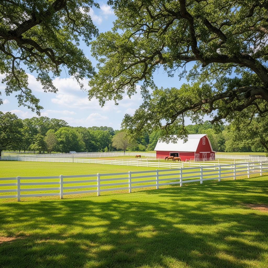 Beautiful Virginia horse farm in Louisa County with white fences and red barn