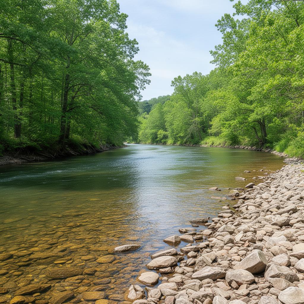Duck River flowing through Marshall County Tennessee countryside