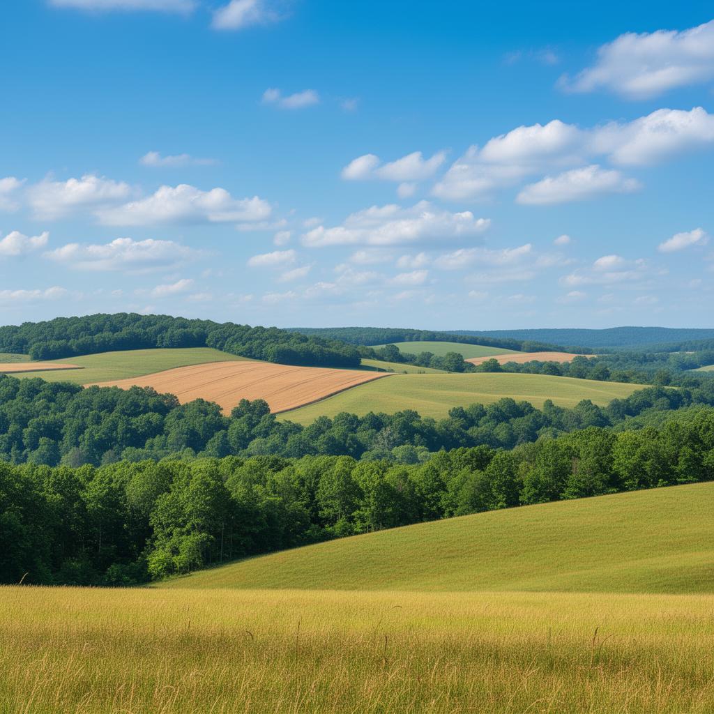 Farmland and rolling hills in Marshall County, Kentucky
