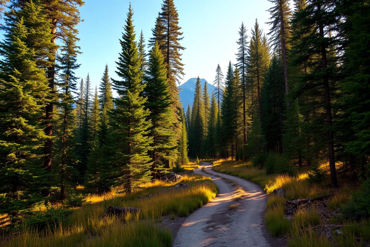 Montana timber land with evergreen forests and mountain trail for sale