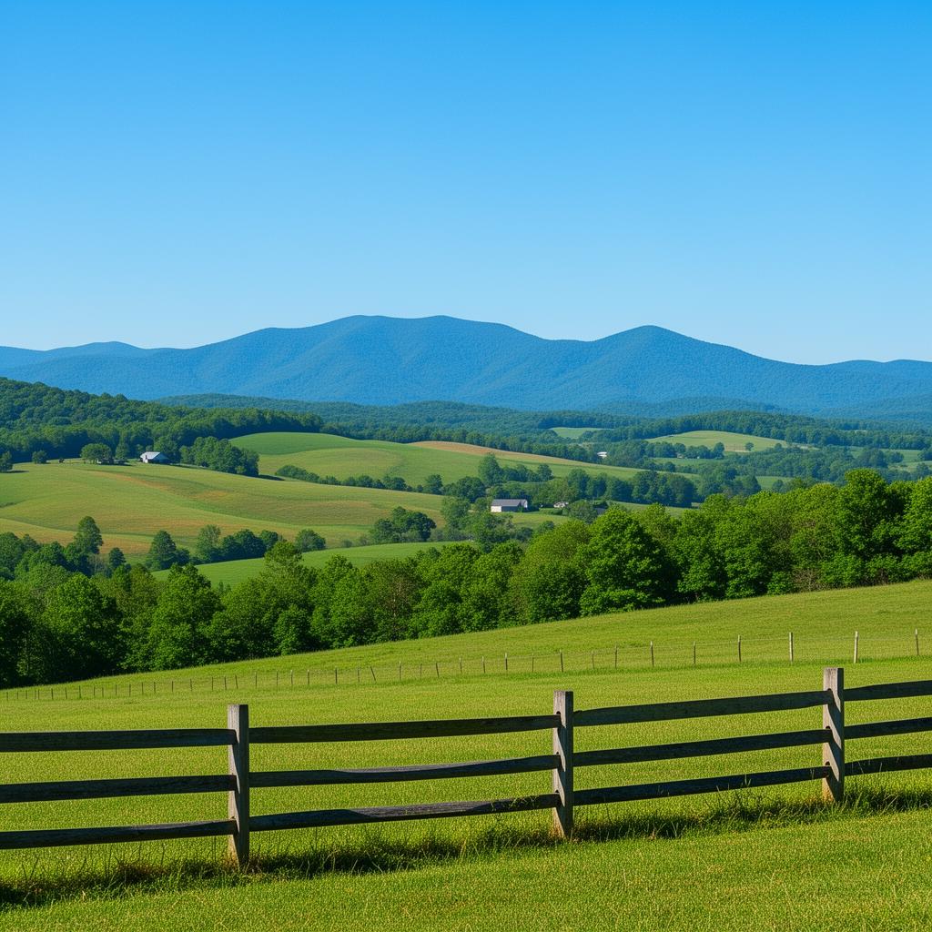 Beautiful North Carolina countryside with rolling hills and mountain views