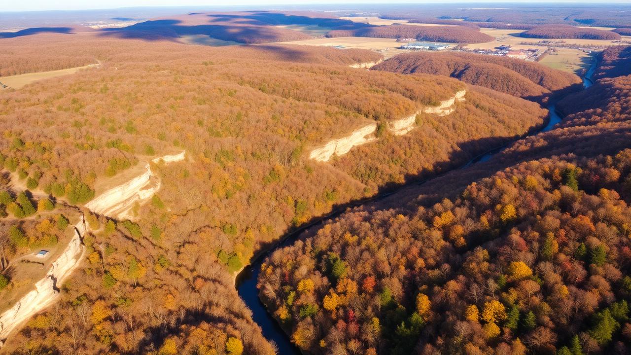 Hocking Hills Ohio region with forested ravines and sandstone cliffs in autumn