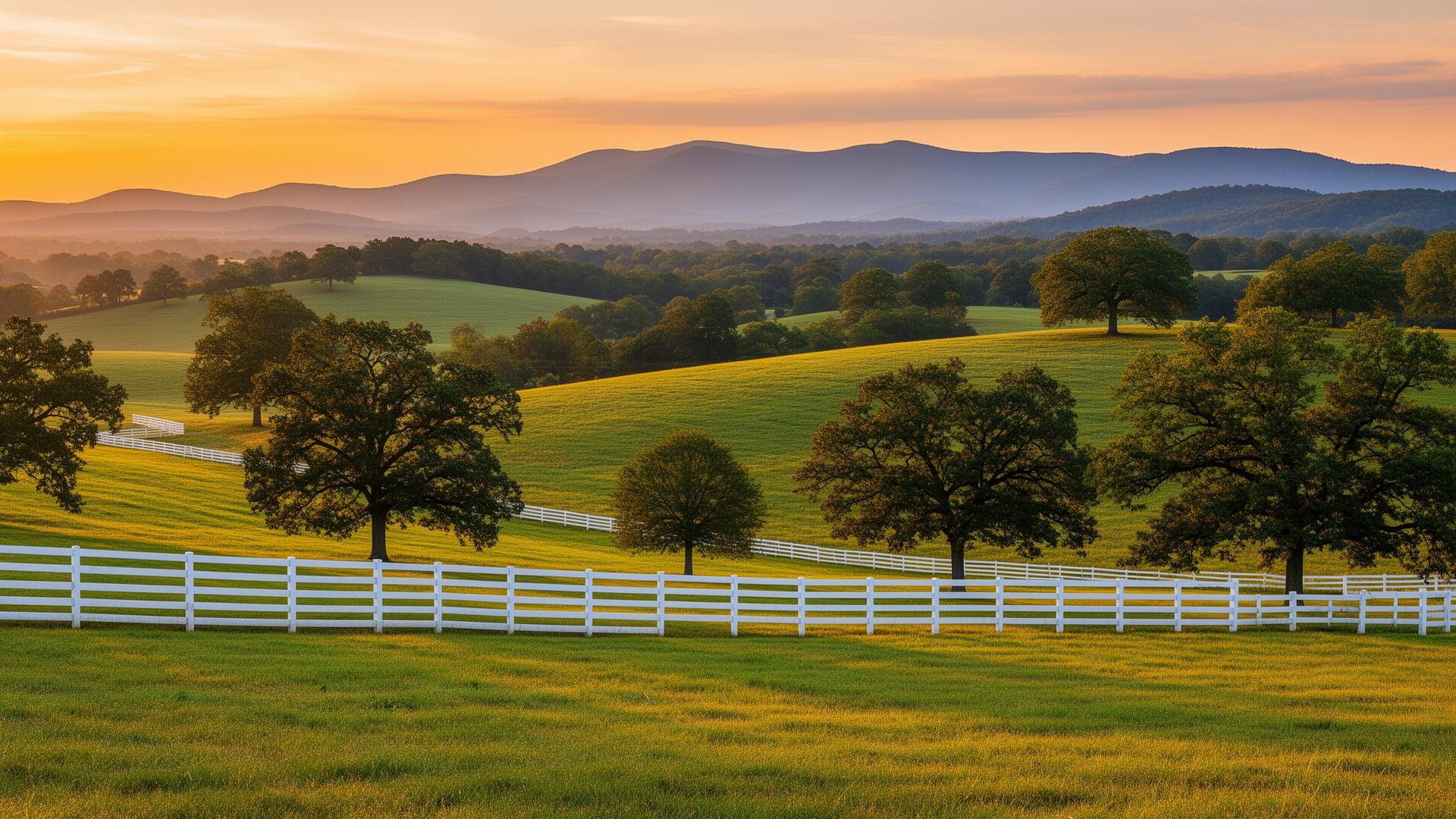 Orange County Virginia rolling hills and farmland at sunset